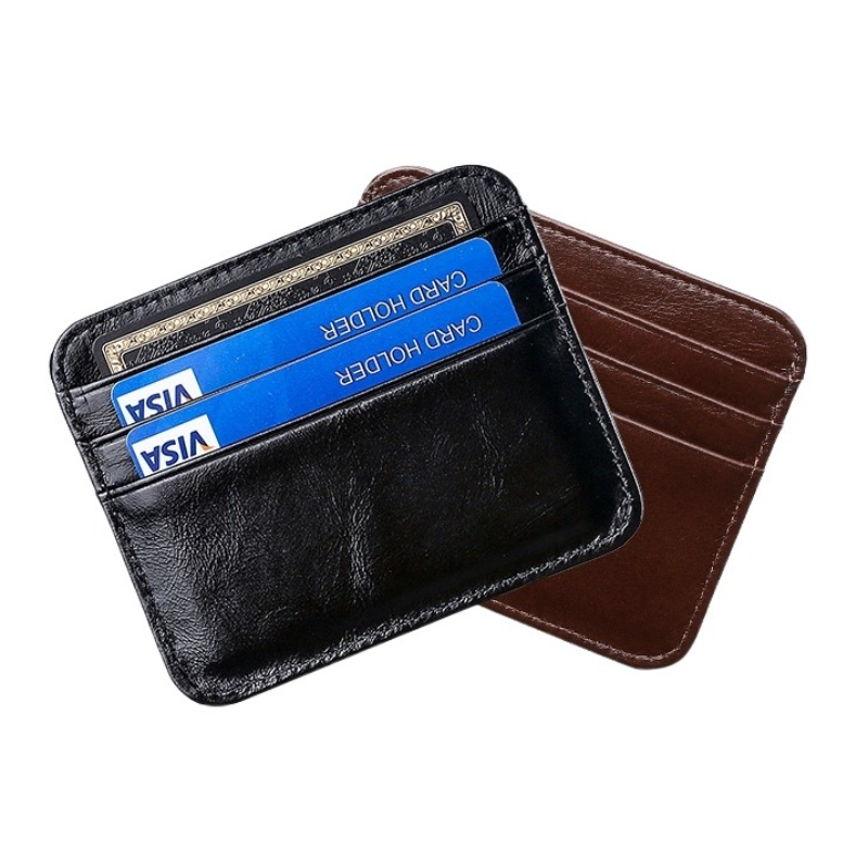 Slim Card Slot Case - Mini tarjetero pequeño de cuero genuino,